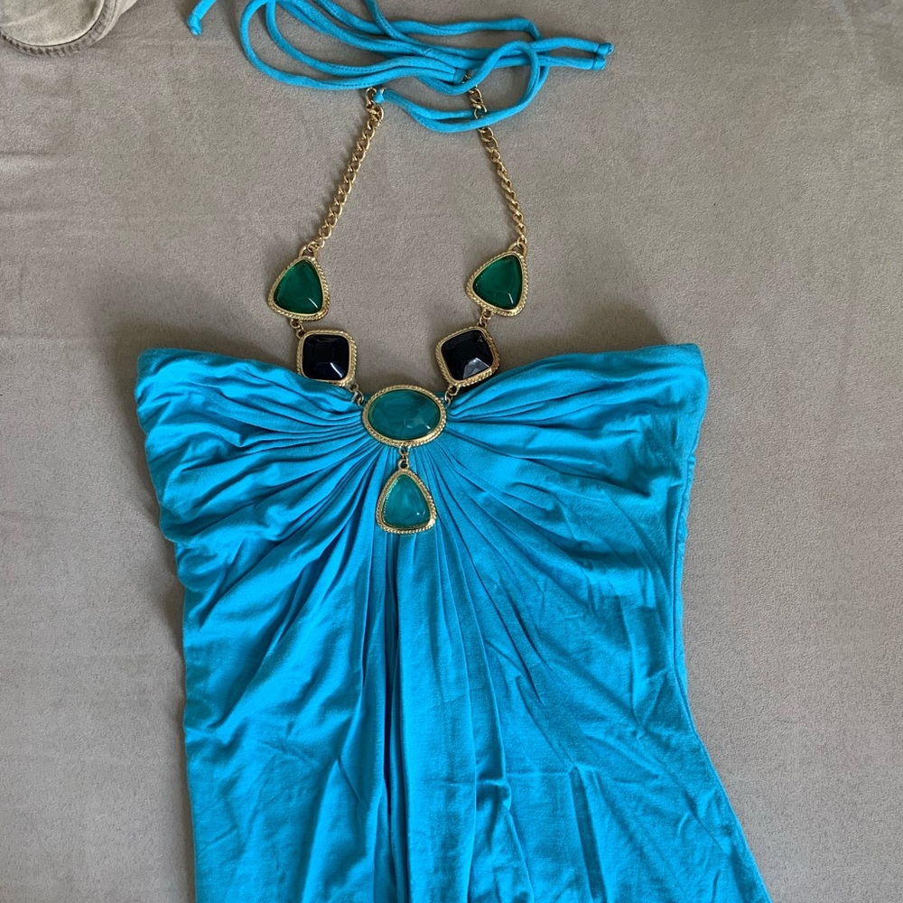 SKY Blue Halter Top - Small Jeweled
